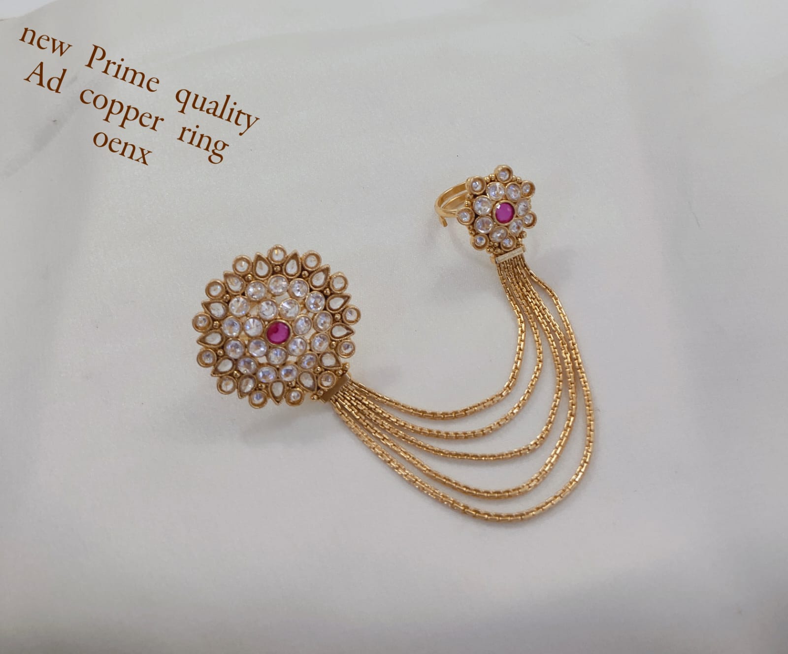 Elegant Premium Quality Copper Ring with Intricate Design and Chain Detailing